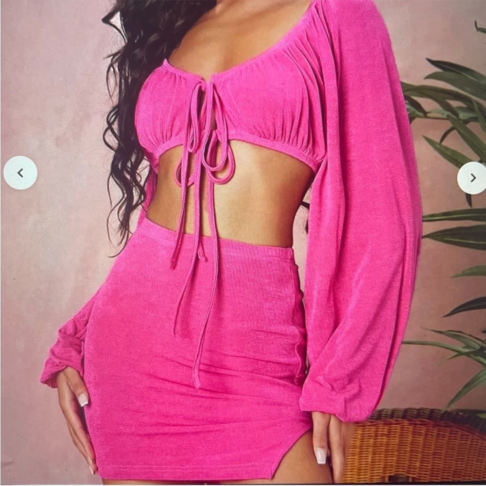 Pink milkmaid top and skirt matching set